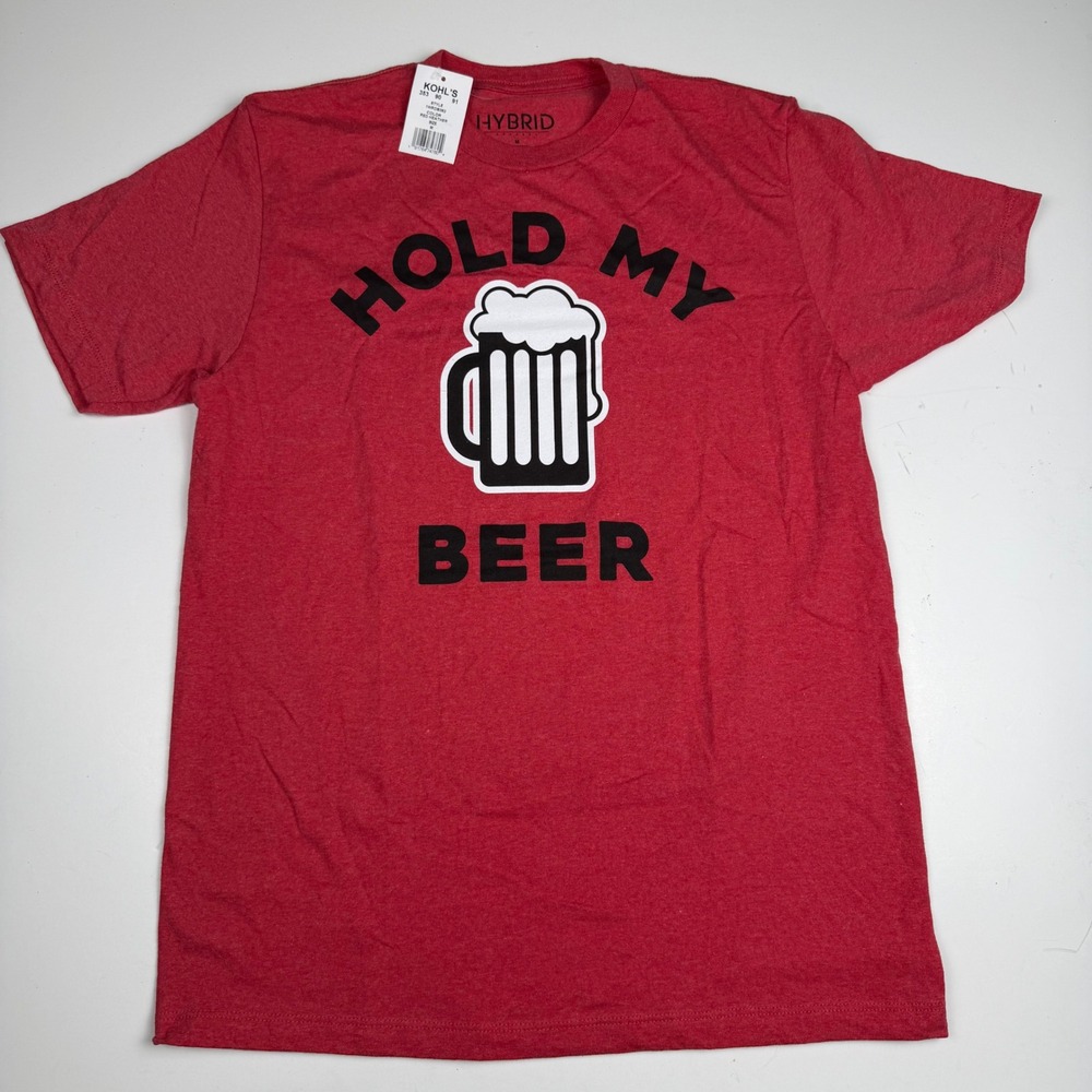 Funny Christmas White Elephant Mens Hold My Beer Graphic T-Shirt Red Heather Med